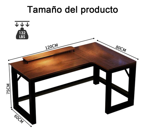 Escritorio Estudio Minimalista Madera Nogal Oscura L Derecha Black Walnut