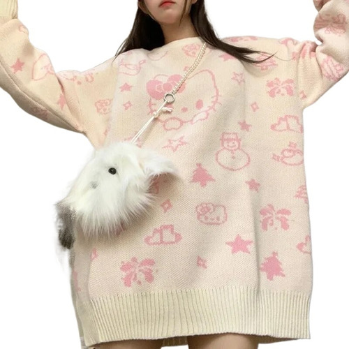 Suéter De Punto Kawaii Sanrio Star Hello Kitty Para Mujer, O