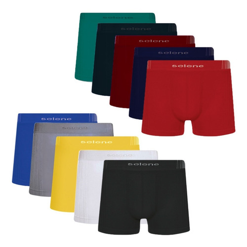 Cueca Boxer Selene Sem Costura Cor Sortida Kit Com 10 Peças 