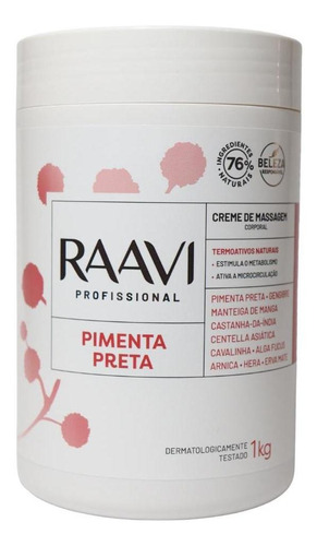 Creme De Massagem Drenagem Corporal Pimenta Preta Raavi 1kg