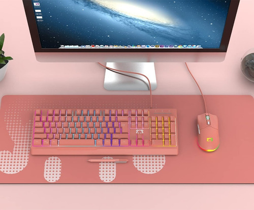 Imagen 7 de 8 de Teclado Semi-mecanico Gamer Ajazz Stk090 Rosa Con Luz Rgb