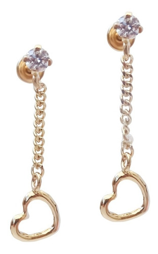 Amor Eterno - Broqueles Largos / Corazón Cadena Oro 10k