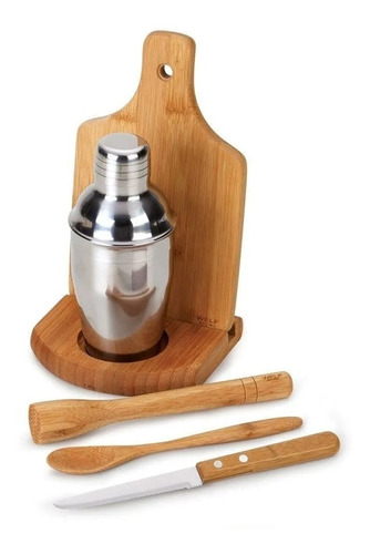 Kit Caipirinha Com Coqueteleira Inox 6 Peças Bartender