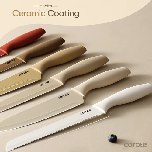 Juego De Cuchillos De Cocina Carote 12 Piezas Acero Inox Beige