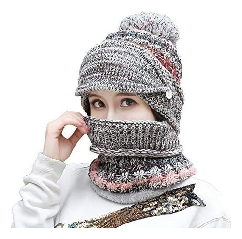 Gorro Con Bufanda Mujer Y Tapa Boca Conjunto Invierno Fr [u]