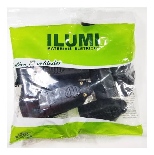 Plug Fêmea 2p+t 20a Preto Serve Pino 10 E 20a 10 Peças Ilumi