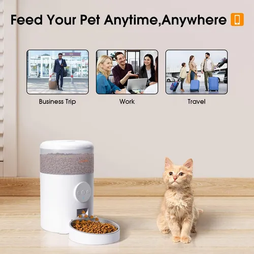 Wopet Automatic Cat Feeder, 4l Wifi Pet Food Dispenser For C White