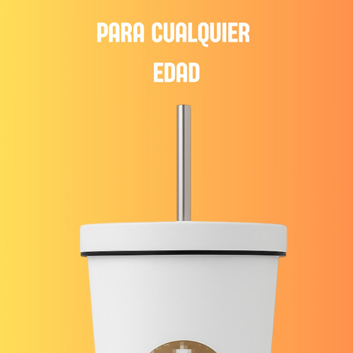 Vaso Liso De Metal De 600 Ml Con Tapa Y Popote Color Blanco (clicuc)