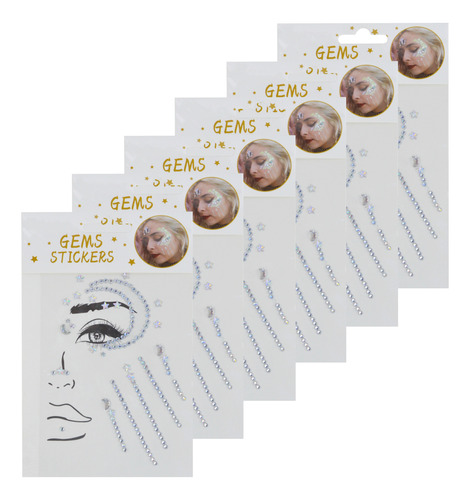 Pack 6 Face Sticker De Gemas Pegatina Para Rostro Cuerpo A