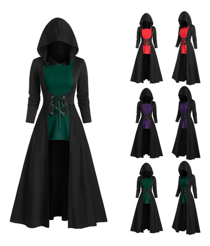 Disfraz Medieval, Vestido Con Cordones, Bata Con Capucha, Capa