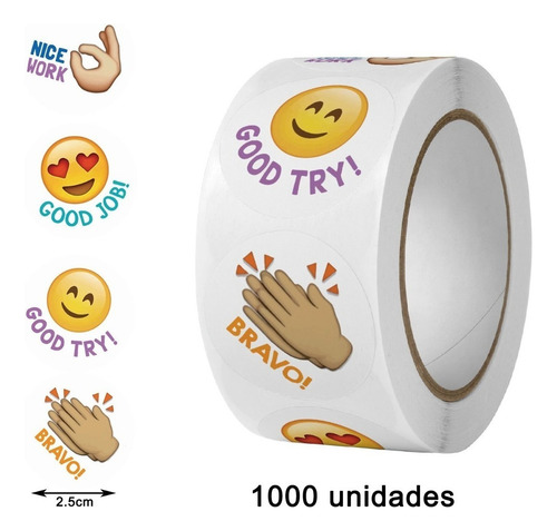 1000 Pegatinas Sonrientes Para Premios, Emoticonos Enseñanza Cuatro Diseños Etiquetas De Caras Sonrientes
