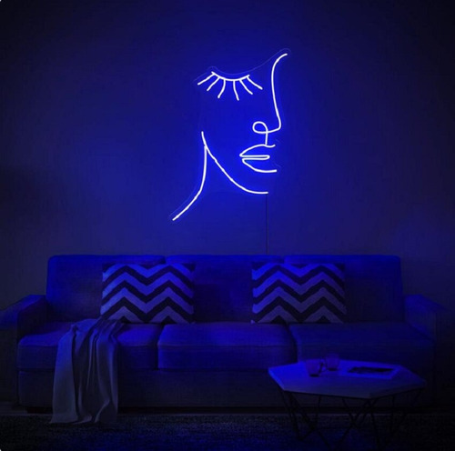 Letrero Led Neón Perfil Rostro Mujer Azul 29x40 Luminoso