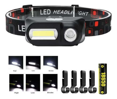 Linterna Frontal Xpe+cob Con Carga Usb Con Batería Integrada
