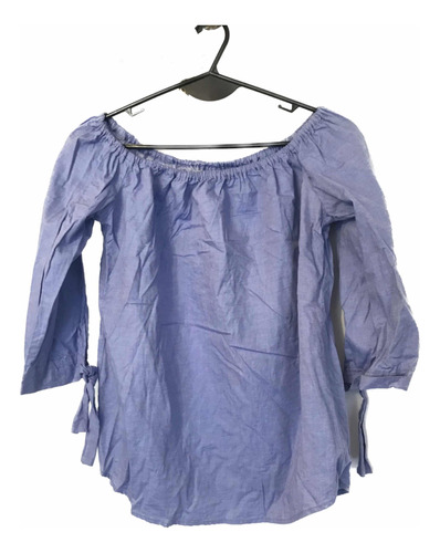 Camisa Off Shoulder Chambray Mangas Con Lazos