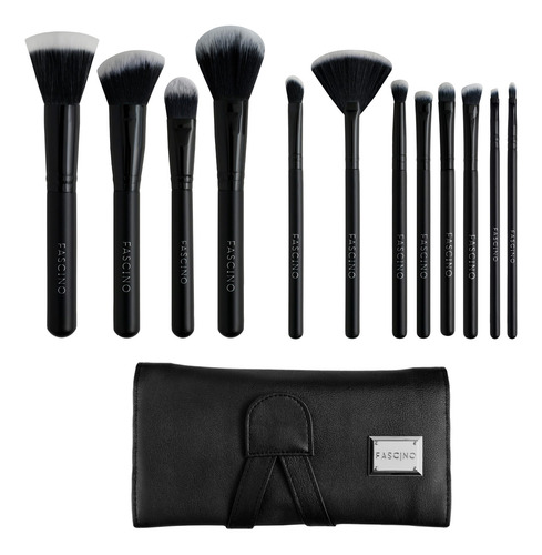Imagen 2 de 11 de Set 12 Brochas Y Pinceles De Maquillaje+portabrocha Fascino