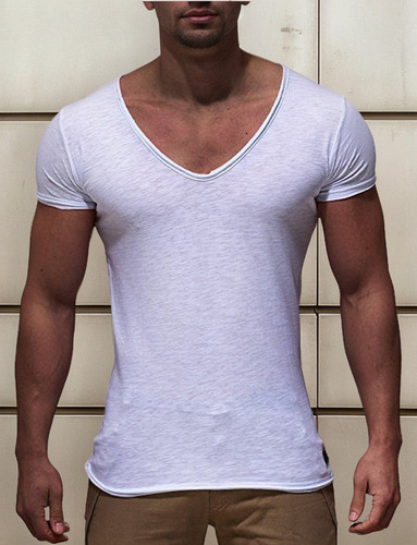 Camiseta Casual Con Cuello En V Manga Corta Deportiva De