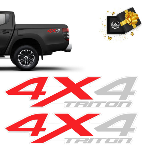 Adesivos 4x4 L200 Triton Emblema Lateral Vermelho E Cinza