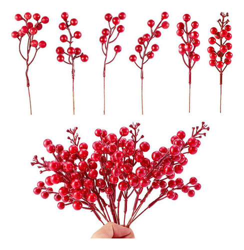 Paquete De 30 Tallos Artificiales De Bayas Rojas, Acebo