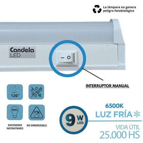 Imagen 3 de 6 de Liston Tubo Led Bajo Alacena Con Tecla 9w 60cm