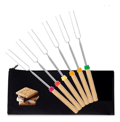 6 Palos Con Estuche Pinchos Brochetas Marshmallow Retráctil