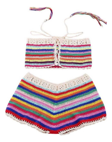 Bikini De Punto For Mujer, Color Arcoíris, Bandeau Y Pantal