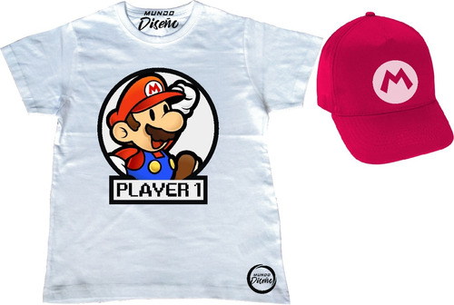 Polera De Niño Manga Corta Mario Bros Player 1 + Jockey