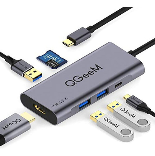 Adaptador Usb C Hub Hdmi, Qgeem 7 En 1 Tipo C