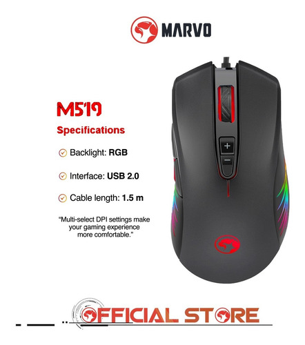 Mouse Gamer Marvo M519 Touch Wisdom Rgb 12000dpi