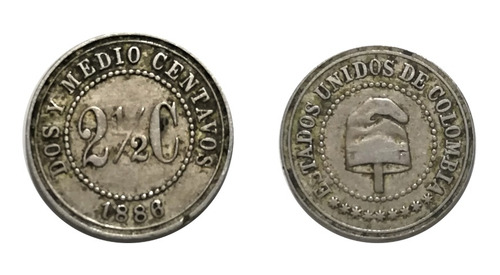 2 Y Medio Centavos 1886 Estados Unidos De Colombia 