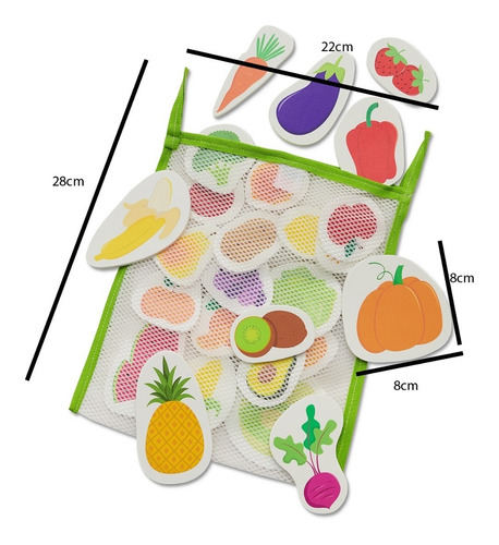 Imagen 4 de 9 de Juego Goma Eva Verduras Agua Didacticos Con Bolsa Red