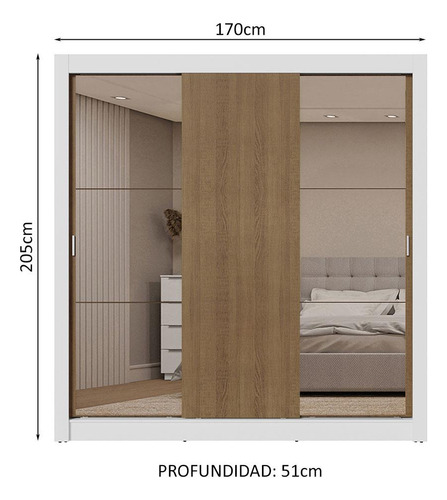 Ropero Closet Madesa 3 Puertas 2 Espejos Bm 10 Color Blanco/Marrón