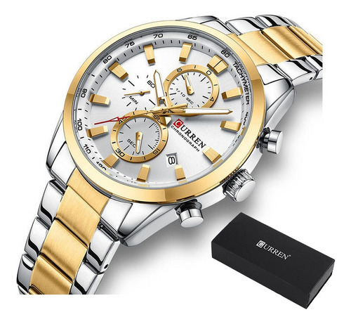 Reloj Cronógrafo Curren De Lujo Con Calendario Para Hombre Color Del Fondo Silver Golden White