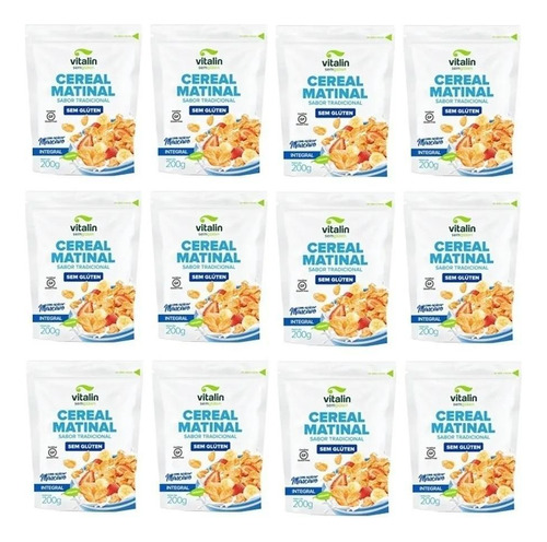 Kit 12x Cereal Matinal S/glúten Tradicional Integral Vitalin