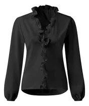 Comprar Blusas Elegantes Dama V Cuello Manga Larga Volante Fruncido