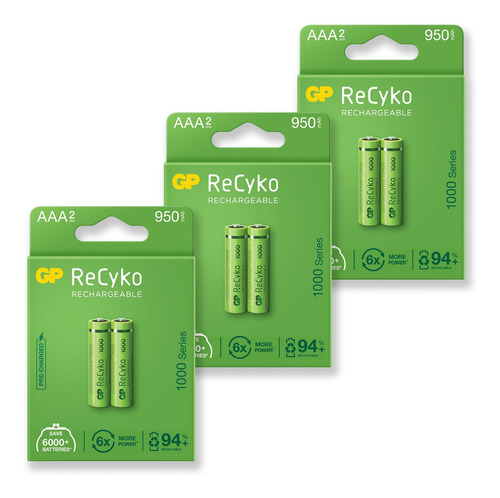 06 Pilhas Aaa Palito Recarregável 950mah Gp 03 Cartelas