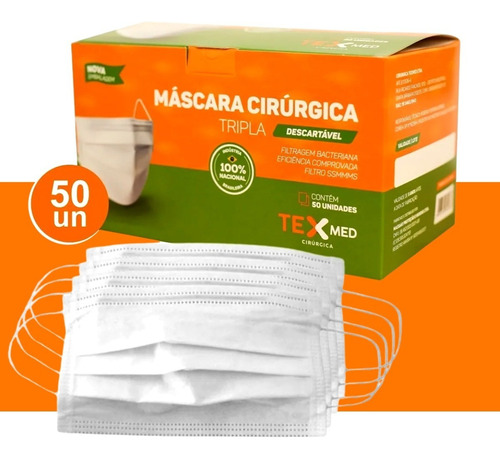 Máscara Cirúrgica Descartável Tripla Texmed C/50 Un