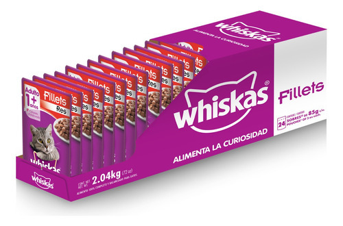 Alimento Húmedo Whiskas Gatos Fillets Res 24 Sobres 85g C/u