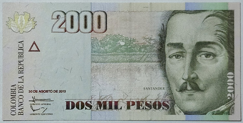 Billete 2000 Pesos 30/ago/2013 Colombia Unc