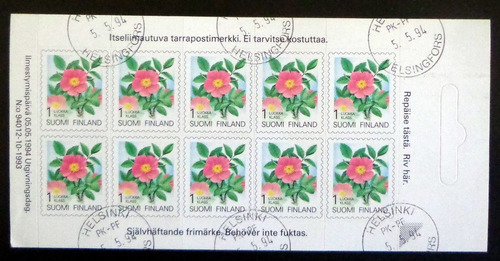 Finlandia Flora, Carnet Sc. 840 X 10 1994 Usado L7851