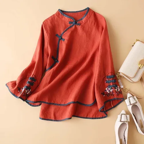 Camisa De Mujer Asimétrica De Estilo Chino De Primavera De 2