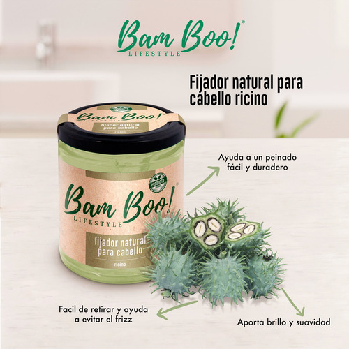 Imagen 5 de 7 de Fijador en Gel Natural Ricino Para Cabello 253 g Bam Boo!