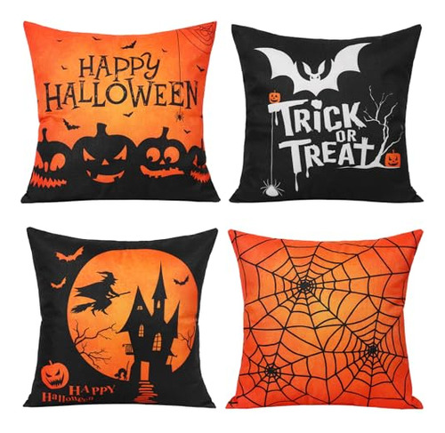 Halloween Pillow Covers, 18x18 Set Of 4 Halloween Decor...