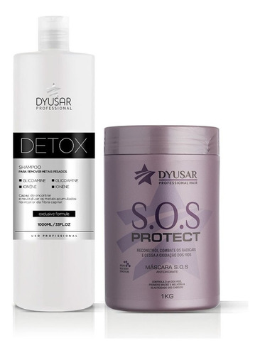 Kit Shampoo Detox 1l + Mascara Reconstrutora Sos Dyusar 1kg