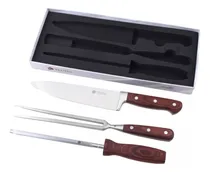 Comprar Set Asador 3 Piezas Acero.ino Madera Cuchillo Trinche Chaira