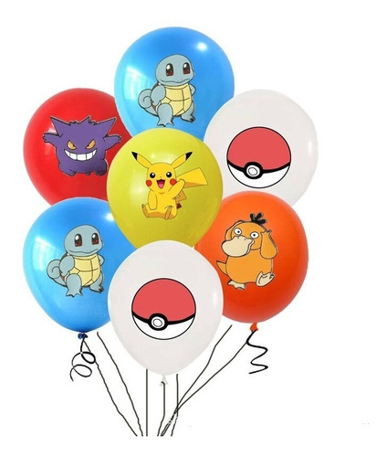 Imagen 2 de 7 de Set De Globos Pokemon Cumpleaños 20 Unidades De Latex