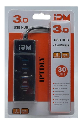 Adaptador Hub Usb 3.0 4 Puertos Bocas Luz Indicadora 30 Cm