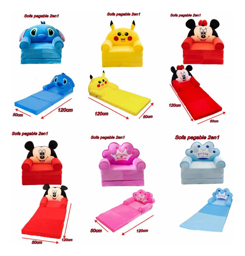 Sofá Cama Infantil Premium Pikachu Stitch Mickey Minnie