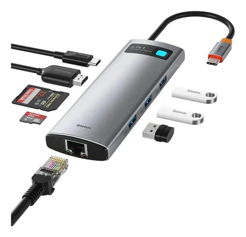 Foto real de Baseus Dock USB-C 8 em 1 HDMI 4K