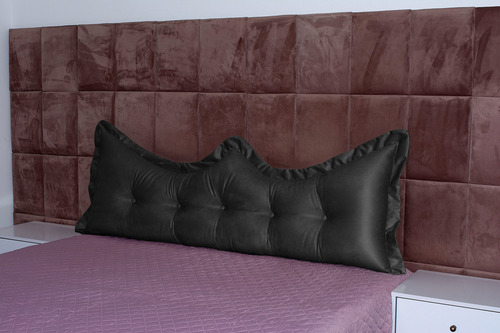 Almofada Encosto Coroa Queen 160 Cm Preto Lisa
