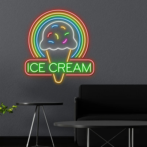 Letrero Led Neon Ice Cream Heladeria Ancho 50cm Luminoso